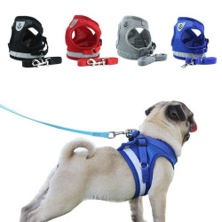Summer Strap-style Dog Leash Adjustable Reflective Vest Walking Lead for Puppy Polyester Mesh Harness Small Dog Collars